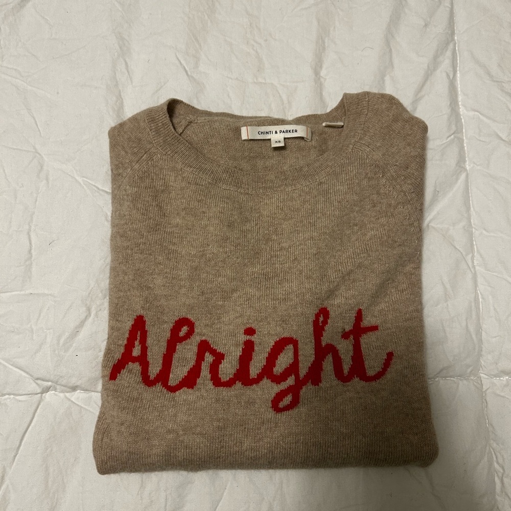 Chinti & Parker Beige Sweater with Red Detail